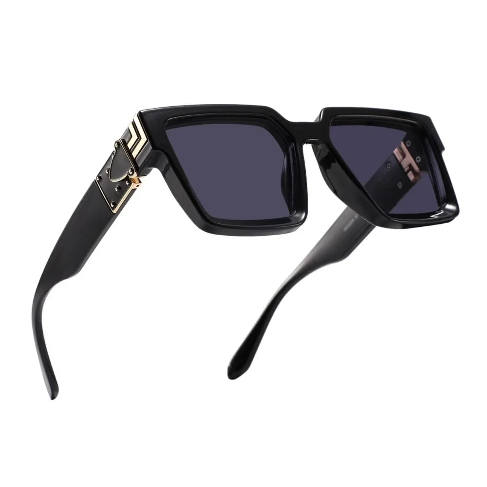 Mens Oversized Black Square Sunglasses Gold Accents Hip Hop Driving Eyewear 2026